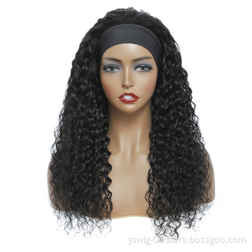 Wholesale Raw Indian Virgin Remy Human Cuticle Aligned Deep Wave Hair None Lace Wigs for Black Women Glueless Headband Wig